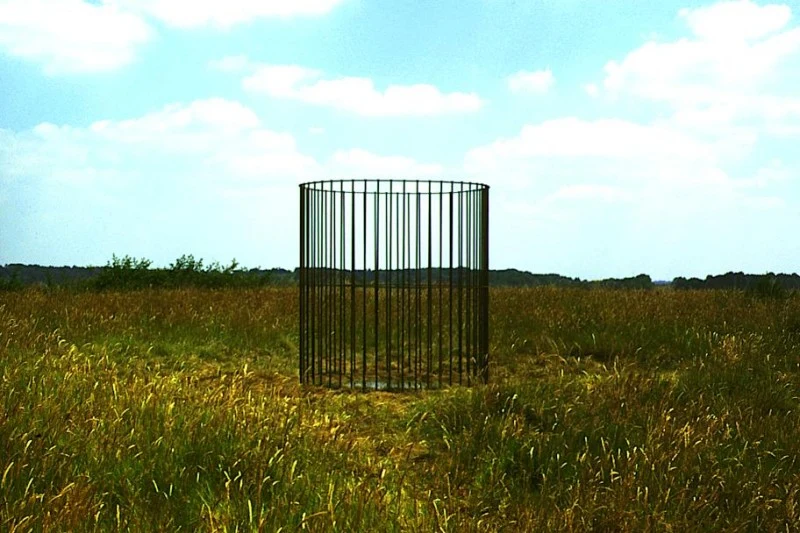 La cage en vue moyenne. Le miroir au sol commence à être visible.