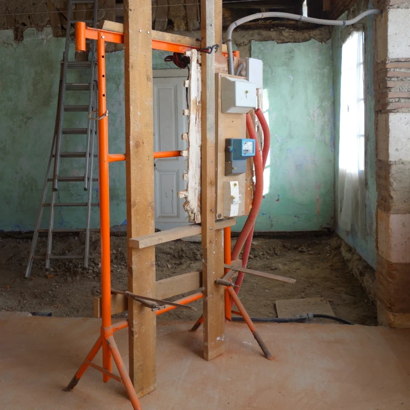 Le compteur électrique est sur un tréteau de maçon